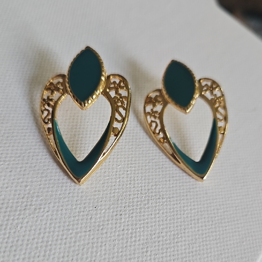 Chic Gold and Teal Heart Earrings